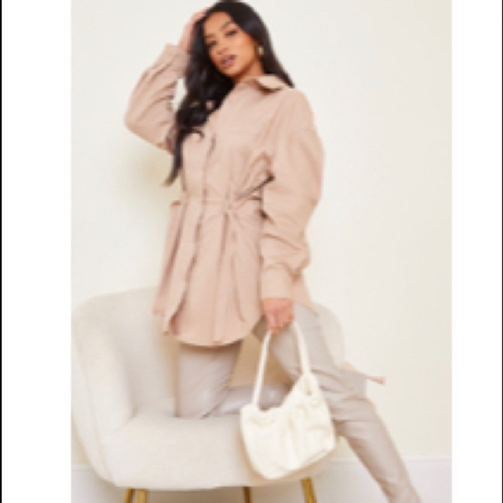 Petite polin waist tie oversized shirt